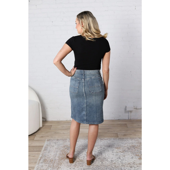 KUT From The Kloth Rose Button Front Denim Straight Skirt Blue 14 - Picture 2 of 13